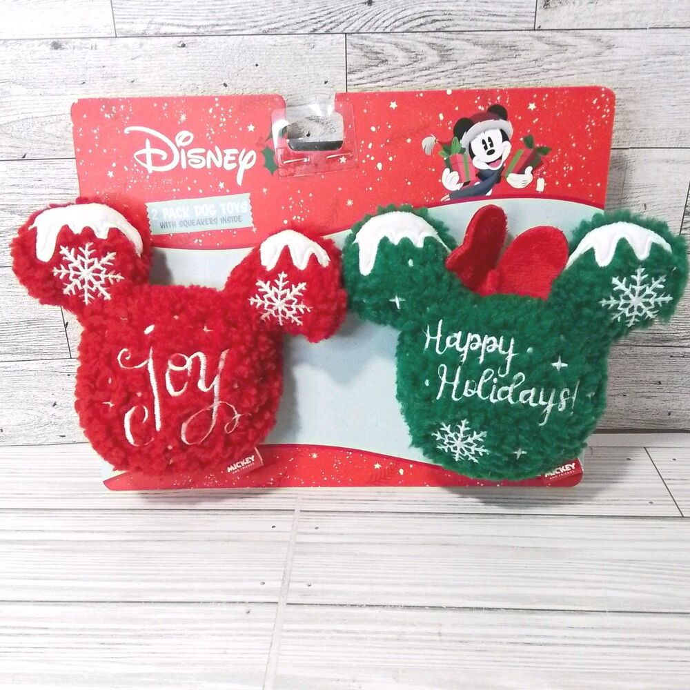 Disney Mickey Mouse Holiday 2-Pack Plush Squeaky Dog Toys Stuffed Toy S